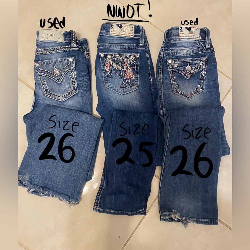 Womens miss me jeans sizes 26 used and 25 NWOT